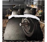Funda Nordica Cama 105 Negro Microfibra 3D Funda Edredon 200 x 220 cm Ejercicio de Fitness con Barra Ligero Transpirable Ropa de Cama con Cremallera y 2 Fundas de Almohada b-1928