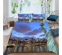 Funda Nordica Cama 105 Nueva York Fundas de Edredon Doble 200x200 Estampado 3D Puente de Brooklyn Set de Funda Nórdica Microfibra Ciudad Infantil Juvenil Ropa de Cama 3 Piezas a.1251