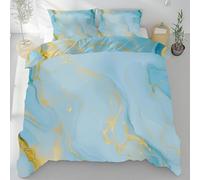 Funda Nordica Cama 105 Oro Azul, 3D Funda Edredon 200x200 cm Mármol Microfibra Ropa de Cama Geometria Reversible 3 Piezas, Funda de Edredón + 2 Fundas de Almohada k2128