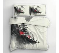 Funda Nordica Cama 105 Paisaje Japonés, Ropa de Cama Reversible Paisaje Natural 3D Microfibra Funda Edredon 155x220 cm y 2 Fundas de Almohada con Cremallera 3 Piezas 2292-ABC