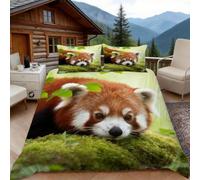 Funda Nordica Cama 105 Panda Rojo 3D Fundas Nordicas Animales Salvajes 3pcs Ropa de Cama Microfibra Suave Funda Nordica 200x200 y 2 Funda de Almohada 50x80 cm