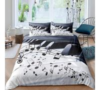 Funda Nordica Cama 105 Partitura de Piano 3D Ropa de Cama Microfibra Suave Notas Musicales Funda de edredón 200x200 cm con Cremallera y 2 Funda de Almohada 50x75 para Cama Doble C.466