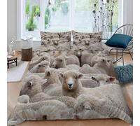 Funda Nordica Cama 105 Patrón de Oveja, 3D Funda Edredon 200x200 cm Ovejas Microfibra Ropa de Cama Animales Reversible 3 Piezas, Funda de Edredón + 2 Fundas de Almohada k1210