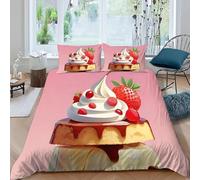 Funda Nordica Cama 105 Patrón de Pudín 3D Ropa de Cama Microfibra Suave Postre Delicioso Funda de edredón 200x200 cm con Cremallera y 2 Funda de Almohada 50x75 para Cama Doble I.2464