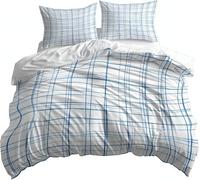 Funda Nordica Cama 105 Patrones Geométricos, Ropa de Cama Reversible Azul Blanco 3D Microfibra Funda Edredon 155x220 cm y 2 Fundas de Almohada con Cremallera 3 Piezas 2276-ABC