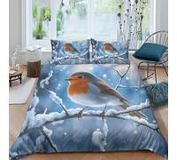 Funda Nordica Cama 105 Petirrojo Ropa de Cama 3D Paisajes Nevados 3 Piezas Suave Transpirable Microfibra Funda Nórdica 180x220 cm y 2 Fundas de Almohada 50x75 cm C.1958