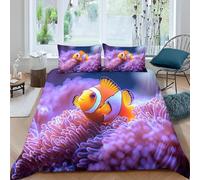 Funda Nordica Cama 105 Pez Payaso Ropa de Cama 3D Mundo Submarino Microfibra Suave 3 Piezas Include 1 Fundas Nórdica 200x200 cm y 2 Fundas de Almohada 50x75cm D-2332