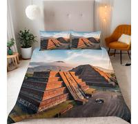 Funda Nordica Cama 105 PiráMide Microfibra Suave 3D Funda Nórdica 200x200 Arquitectura del Antiguo Egipto Ropa de Cama con Cremallera Fundas Edredón con 2 Fundas Almohada j-1252