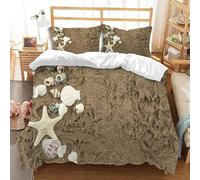Funda Nordica Cama 105 Playa de Estrellas de Mar 3D Impresión Funda de Edredón Costa de Conchas Microfibra Suave Transpirable Funda Nórdica 200x200 cm con 2 Fundas de Almohada 50x75cm a_1269