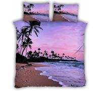 Funda Nordica Cama 105 Playa Tropical Funda Edredon Microfibra Suave 3D Juego de Ropa de Cama Resplandor Vespertino Rosa y Morado Funda Nordica 180x220 y 2 Fundas de Almohada 50x75 cm F-2502