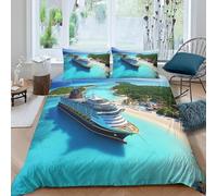 Funda Nordica Cama 105 Playa Tropical Hawaiana Estampado 3D Ropa de Cama 200 X 200 cm Tema de Crucero Microfibra Suave Funda de Edredón Cremallera con 2 Fundas de Almohada 50x75cm a-952