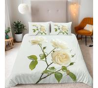 Funda Nordica Cama 105 Rosa Blanca Microfibra Suave 3D Funda Nórdica 200x200 LáMinas de Plantas Ropa de Cama con Cremallera Fundas Edredón con 2 Fundas Almohada h-3352