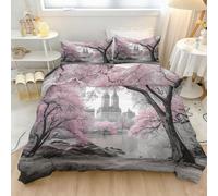 Funda Nordica Cama 105, Rosa Grisáceo Reversible con Edificios Urbanos En Acuarela Árboles Rascacielos Suave Microfibra Juego de Funda Edredon 200 x 200 cm con Cremallera - y 2 Fundas de Almohada