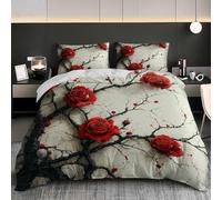 Funda Nordica Cama 105 Rosa Roja Funda Edredon 200x200 Impresión 3D Espinas Negras Ropa de Cama Fundas de Edredón Microfibra Suave y 2 Fundas de Almohada 50x75 EF.3514