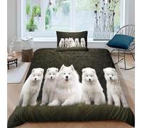 Funda Nordica Cama 105 Samoyedo Funda Edredon Microfibra Suave 3D Juego de Ropa de Cama Cachorro Blanca Funda Nordica 200x200 y 2 Fundas de Almohada 50x75 cm C-2679