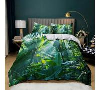 Funda Nordica Cama 105 Selva Tropical 3D Ropa de Cama Microfibra Suave Plantas Verdes Funda de edredón 200x200 cm con Cremallera y 2 Funda de Almohada 50x75 para Cama Doble E.1672