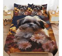 Funda Nordica Cama 105 Shih Tzu Funda Edredon Microfibra Suave 3D Juego de Ropa de Cama Flores Funda Nordica 200x200 y 2 Fundas de Almohada 50x75 cm D-5715