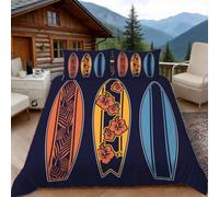 Funda Nordica Cama 105 Tabla de Surf 3D Fundas Nordicas Tropical con Flores 3pcs Ropa de Cama Microfibra Suave Funda Nordica 200x200 y 2 Funda de Almohada 50x80 cm