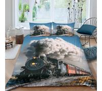 Funda Nordica Cama 105 Tren de Vapor 3D Impresión Funda de Edredón Tren Vintage Microfibra Suave Transpirable Funda Nórdica 200x200 cm con 2 Fundas de Almohada 50x75cm e.274