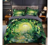 Funda nórdica Cama 105 Verde Juego de Cama 200x200 cm Túnel Tubular Abstracto Microfibra con Cremallera y 2 Fundas de Almohada 50x75 cm, para niños, Adolescentes y Adultos
