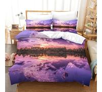 Funda Nórdica Cama 135/150 Amanecer sobre el Lago Microfibra Suave Ropa de Cama 3 Piezas Fundas Nordicas 3D Escena de la Naturaleza Funda Edredon 220x240 cm y 2 Fundas de Almohada 50x75 cm e.664