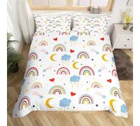 Funda Nordica Cama 135/150 Arcoíris 3D Ropa de Cama Microfibra Suave Nubes y Luna Funda de edredón 220x240 cm con Cremallera y 2 Funda de Almohada 50x75 para Cama Doble F.2813
