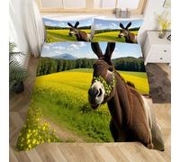 Funda Nordica Cama 135/150 Burro, 3D Juego de Ropa de Cama Animales de Granja Rural de Microfibra Suave Funda Edredon 220x240 cm y 2 Fundas de Almohada A.4202