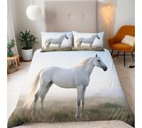Funda Nordica Cama 135/150 Caballo Microfibra Suave 3D Funda Nórdica 220x240 Estampado Blanca Ropa de Cama con Cremallera Fundas Edredón con 2 Fundas Almohada h-2609