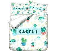Funda Nordica Cama 135/150 Cactus de Dibujos Animados 3D Ropa de Cama 220x240 Funda Nórdica 3 Piezas Plantas en Maceta Funda de Edredon de Suave con Cremallera y 2 Fundas de Almohada E.839