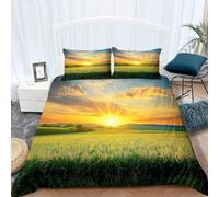 Funda Nordica Cama 135/150 Campos de Trigo Verdes Funda edredon Amanecer 3D Funda Nórdica 220x240 Funda Nordica de Microfibra Suave con Cremallera + 2 Fundas de Almohada 50x75cm c.3449