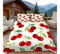 Funda Nordica Cama 135/150 Cereza Acuarela 3D Fundas Nordicas Fruta 3pcs Ropa de Cama Microfibra Suave Funda Nordica 220 x 240 y 2 Funda de Almohada 50x80 cm