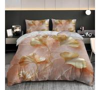 Funda Nordica Cama 135/150 Estampado de Mármol Rosa Funda Nórdica Edredon Hojas de Ginkgo Doradas Fundas Nórdicas 220x220 Microfibra Suave Ropa de Cama con Cremallera y 2 Fundas de Almohada E.1271