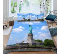 Funda Nordica Cama 135/150 Estatua de la Libertad Microfibra Suave 3D Funda Nórdica 220x240 Edificios Urbanos Ropa de Cama con Cremallera Fundas Edredón con 2 Fundas Almohada b-1064