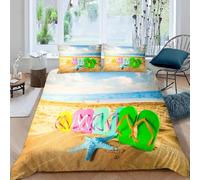 Funda Nordica Cama 135/150 Estrella de Mar Azul Estampado 3D Ropa de Cama 240 X 220 cm Playa Costera Microfibra Suave Funda de Edredón Cremallera con 2 Fundas de Almohada 50x75cm a-1961