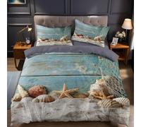 Funda Nordica Cama 135/150 Estrellas de Mar y Conchas Impresión 3D Ropa de Cama Tema Playero Suave Microfibra Funda de Edredón 220x240 cm con Cremallera y 2 Fundas De Almohada 50x75 cm i.2944