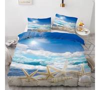 Funda Nordica Cama 135/150 Estrellas de Mar y Conchas Microfibra Suave 3D Funda Nórdica 220x240 OcéAno Azul Ropa de Cama con Cremallera Fundas Edredón con 2 Fundas Almohada f-929