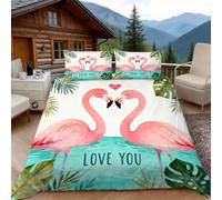 Funda Nordica Cama 135/150 Flamingo 3D Fundas Nordicas Amor 3pcs Ropa de Cama Microfibra Suave Funda Nordica 220 x 240 y 2 Funda de Almohada 50x80 cm