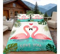 Funda Nordica Cama 135/150 Flamingo 3D Fundas Nordicas Plantas Tropicales 3pcs Ropa de Cama Microfibra Suave Funda Nordica 220 x 240 y 2 Funda de Almohada 50x80 cm