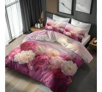 Funda Nordica Cama 135/150 Flores Rosa, Funda Edredon 220x240 y 2 Fundas de Almohada 50x75, Juego de Ropa de Cama de 3 Piezas Microfibra Suave con Cremallera G101