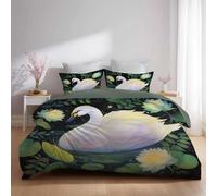 Funda Nordica Cama 135/150 Funda de Edredón Cama 105 180 x 220 cm Transpirable Juego de 3 Piezas Suave y cómodo Absorbe la Humedad Juegos de Fundas Nordicas Verde Negro Dibujos Animados Animal Cisne