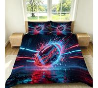 Funda Nordica Cama 135/150 Fútbol Americano Efectos de Luz Neón Funda Edredon Microfibra Suave 3D Juego de Ropa de Cama Negra Funda Nordica 220x240 y 2 Fundas de Almohada 50x75 cm G-456