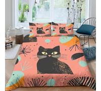 Funda Nordica Cama 135/150 Gato Negra Pop Art Funda Edredon 220x240 Impresión 3DRosa Coral Ropa de Cama Fundas de Edredón Microfibra Suave y 2 Fundas de Almohada 50x75 A/1961