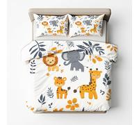 Funda Nordica Cama 135/150 Infantil Animales Safari, Funda Edredon 220x240 y 2 Fundas de Almohada 50x75, Juego de Ropa de Cama de 3 Piezas Microfibra Suave con Cremallera Qjs101