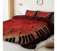 Funda Nordica Cama 135/150, Juegos de Fundas con Patron de Notas Musicales Teclas De Piano Microfibra 3 Piezas Compuesto por 1 Fundas de edredón 220 x 240 cm + 2 Fundas de Almohada 50x75cm, Burdeos