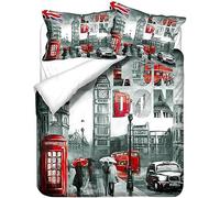 Funda Nordica Cama 135/150 Londres, 3D Juego de Ropa de Cama Vista de La Calle de La Ciudad de Microfibra Suave Funda Edredon 220x240 cm y 2 Fundas de Almohada F3724