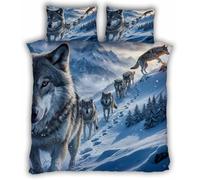 Funda Nordica Cama 135/150 Manada de Lobos 3D Ropa de Cama Microfibra Suave Montañas Invernales Funda de edredón 220x240 cm con Cremallera y 2 Funda de Almohada 50x75 para Cama Doble L.3616