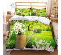 Funda Nordica Cama 135/150 Margaritas Impresión 3D Ropa de Cama Tema de Jardinería Suave Microfibra Funda de Edredón 220x240 con Cremallera y 2 Fundas De Almohada 50x75 s.1990