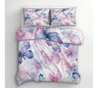 Funda Nordica Cama 135/150 Mariposas Flores Acuarela, Funda Edredon 220x240 y 2 Fundas de Almohada 50x75, Juego de Ropa de Cama de 3 Piezas Microfibra Suave con Cremallera IA101