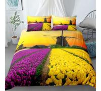 Funda Nordica Cama 135/150 Molino de Viento Holandés Funda Edredon Microfibra Suave 3D Juego de Ropa de Cama Campos de Tulipanes Funda Nordica 220x240 y 2 Fundas de Almohada 50x75 cm F-1545
