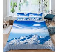 Funda Nordica Cama 135/150 Montaña Nevada 3D Impresión Funda de Edredón Paisaje con Cielo Azul Microfibra Suave Transpirable Funda Nórdica 240x220 cm con 2 Fundas de Almohada 50x75cm a_179